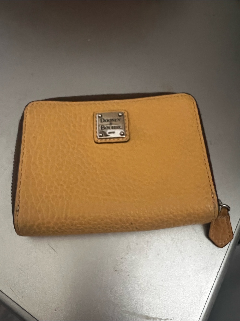 Dooney & Bourke Mustard Pebbled Leather Zip Card Wallet